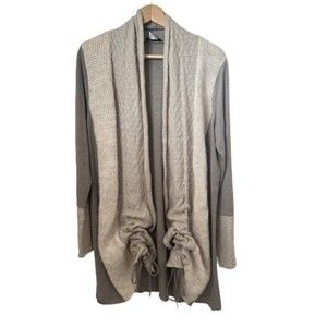 Venus Womens Cardigan Gray Creme Duster Wool Mohair Cinched Front Open Boho Lg
